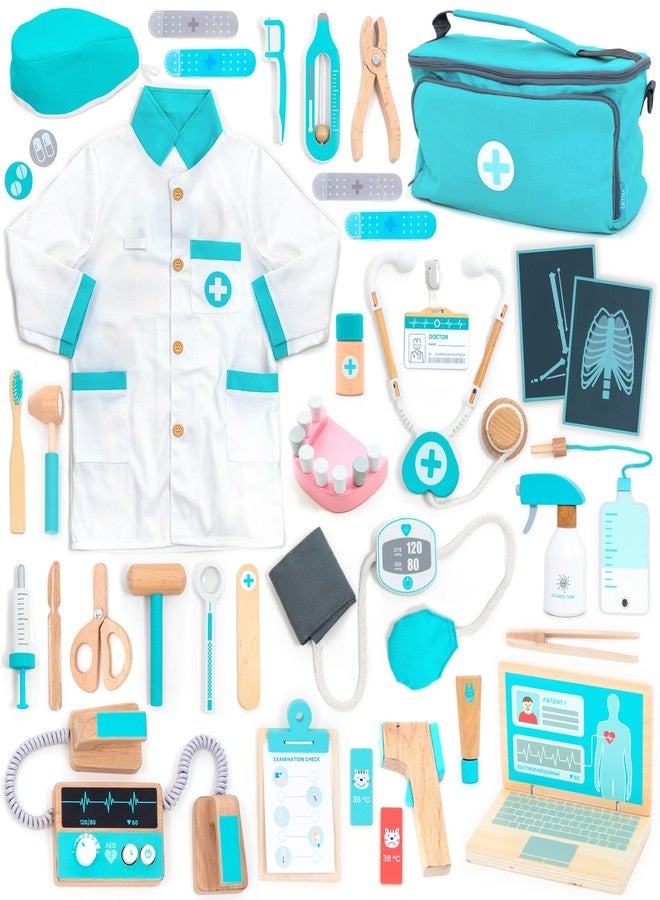 UMU® Deluxe Wooden Doctor Play Set - 37 Pcs Pretend Medical Kit with Stethoscope Dentist Tools Laptop & Accessories - Doctor Role Play Toy for Kids Ages 3 4 5 6 - Image 1